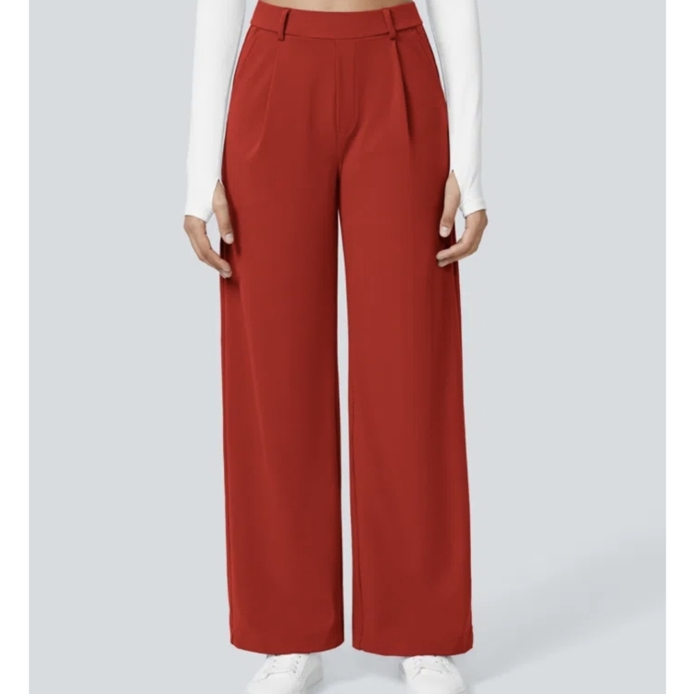 Halara Flex DayStretch High Waisted Straight Women's Pants Red Small Petite NWT